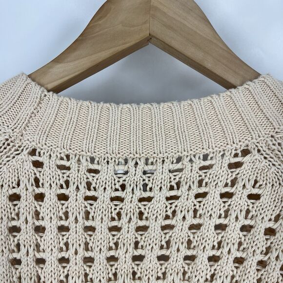 J Crew Sweater Size Medium Womens Cream Wide Neck Beach Pointelle Stitch Open - Picture 6 of 6